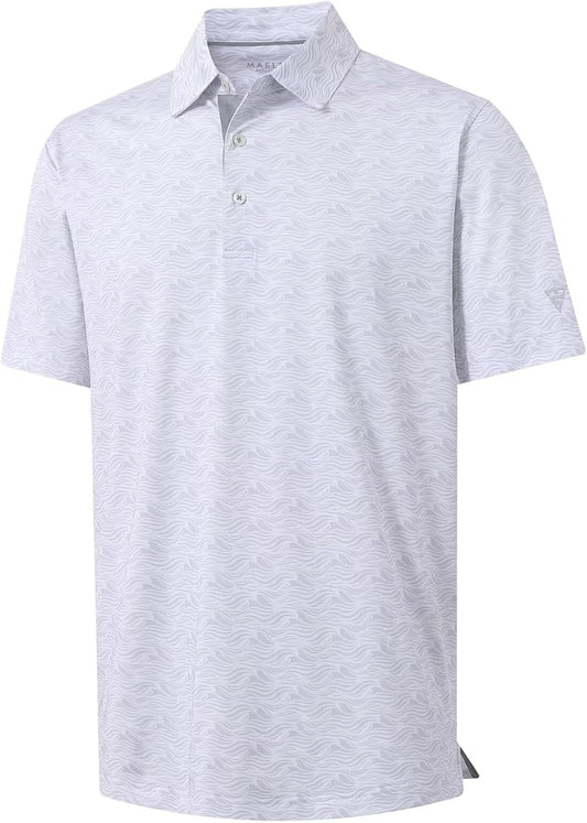 M MAELREG Mens Golf Shirt Short Sleeve Dry Fit Print Moisture Wicking Performance Patterns Collared Polo Shirt