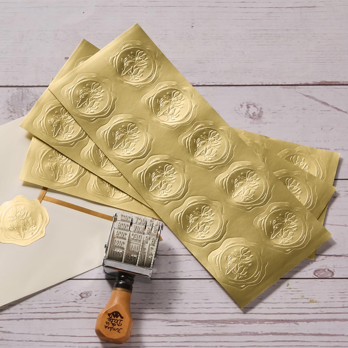 300 Pieces Embossed Gold Foil Stickers Gold Stickers for Envelopes, Wedding Invitations, Christmas Greeting Cards Envelopes (Gold Magnolia)