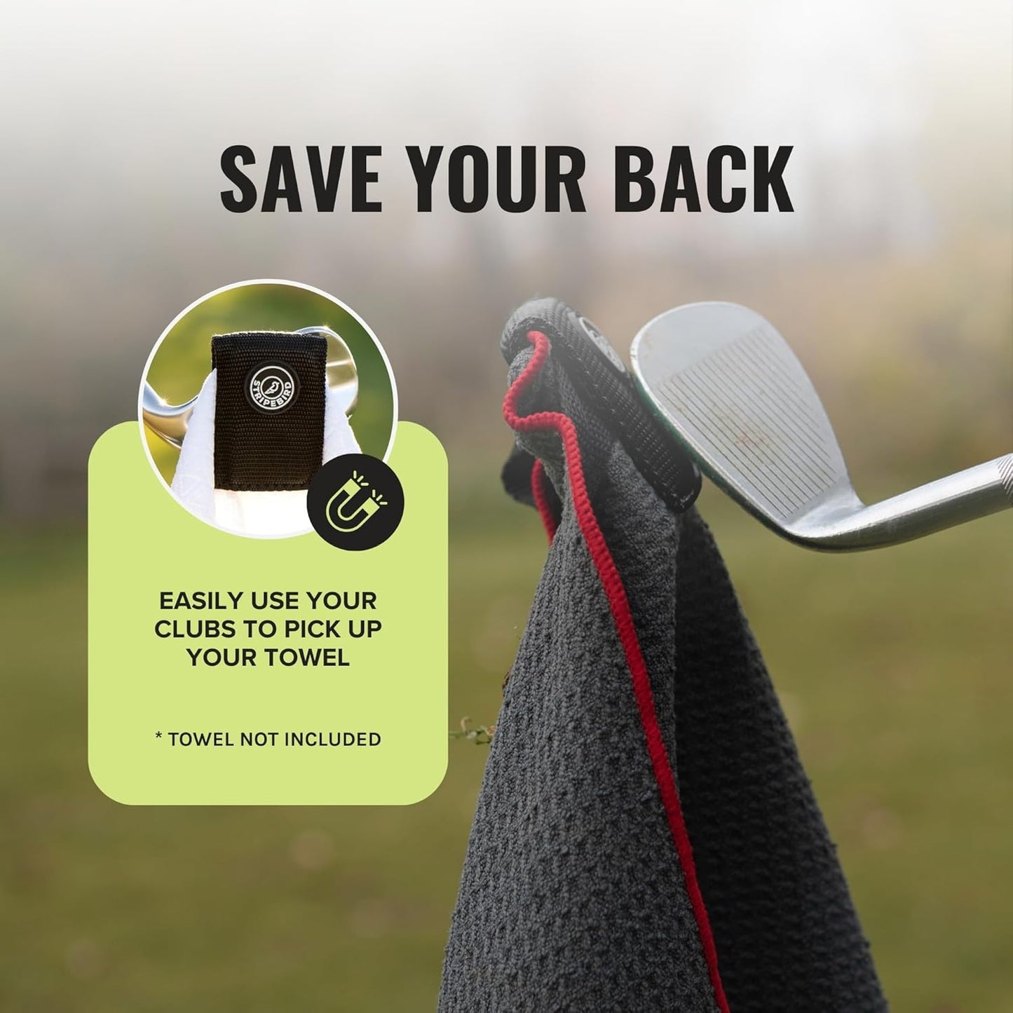 Stripebird Magnetic Clip for Any Towel (Black) - Highest Strength Magnet for Golf Towel - Removable - Golf Towels for Men