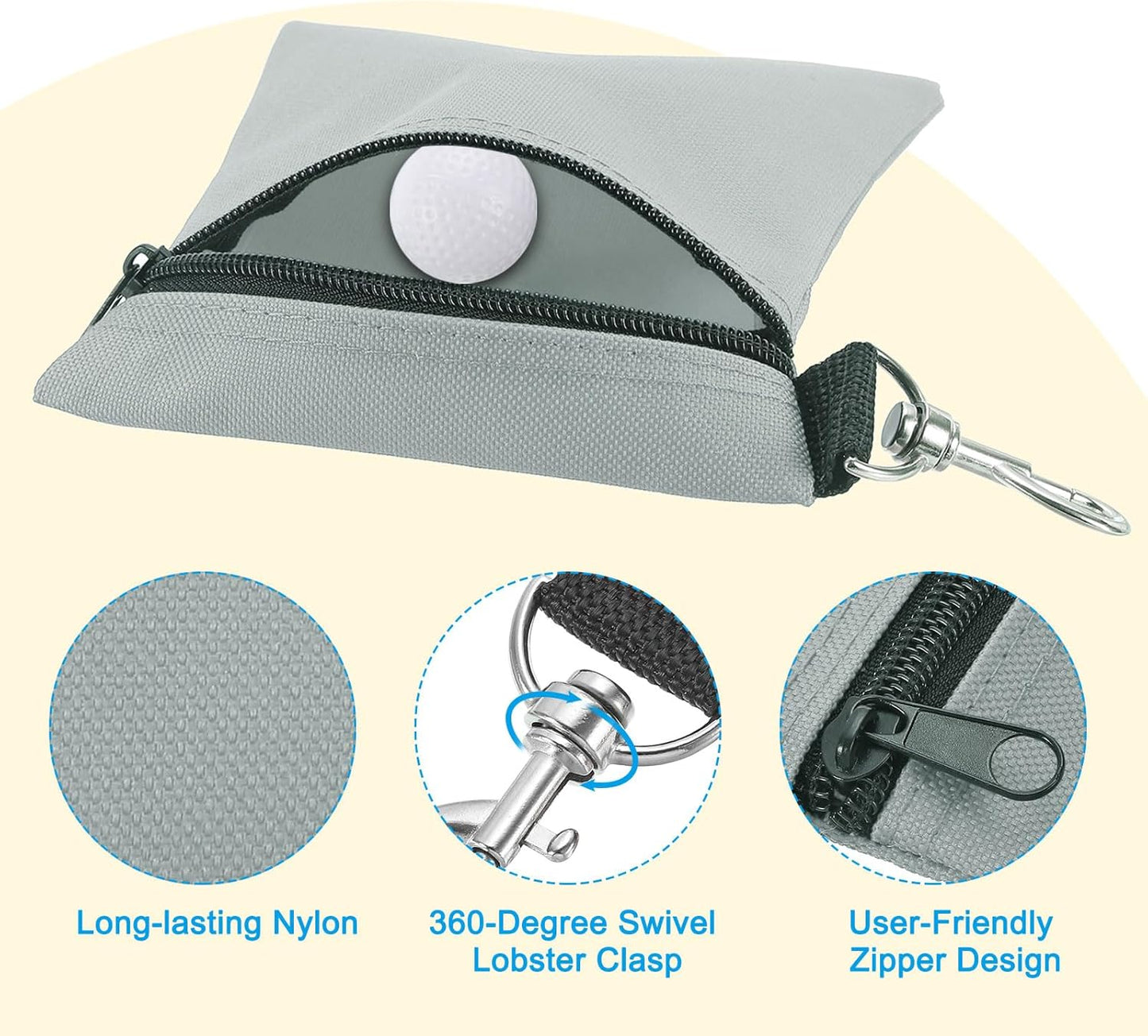 PATIKIL Golf Tee Pouch, Zipper Golf Ball Bag with Metal Lobster Claw Clip for Men Women Valuables Holder