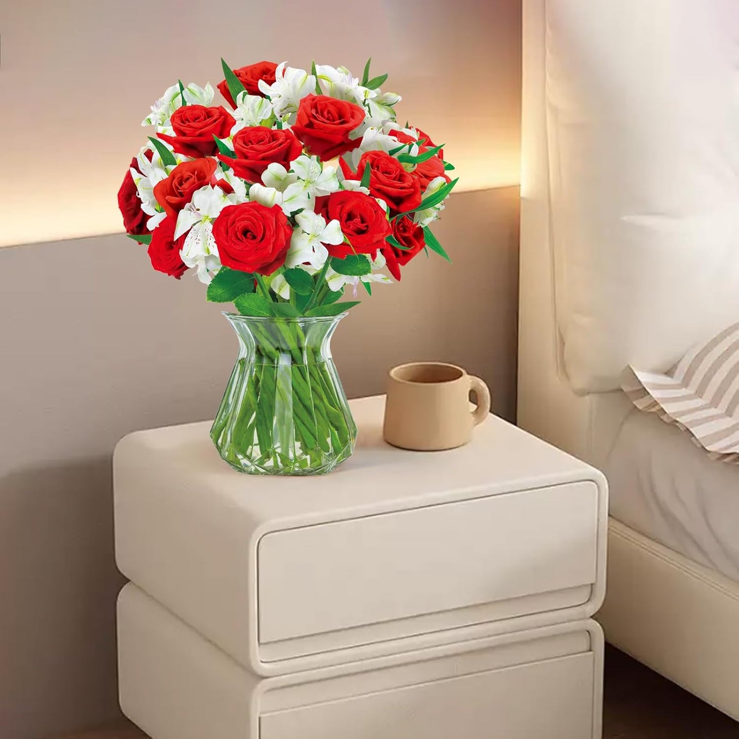 Pop Up Flower Card, 3D Greeting Card – Red Rose & White Lily Mix – For Wife, Girlfriend – Perfect for Love, Anniversary, Valentine’s