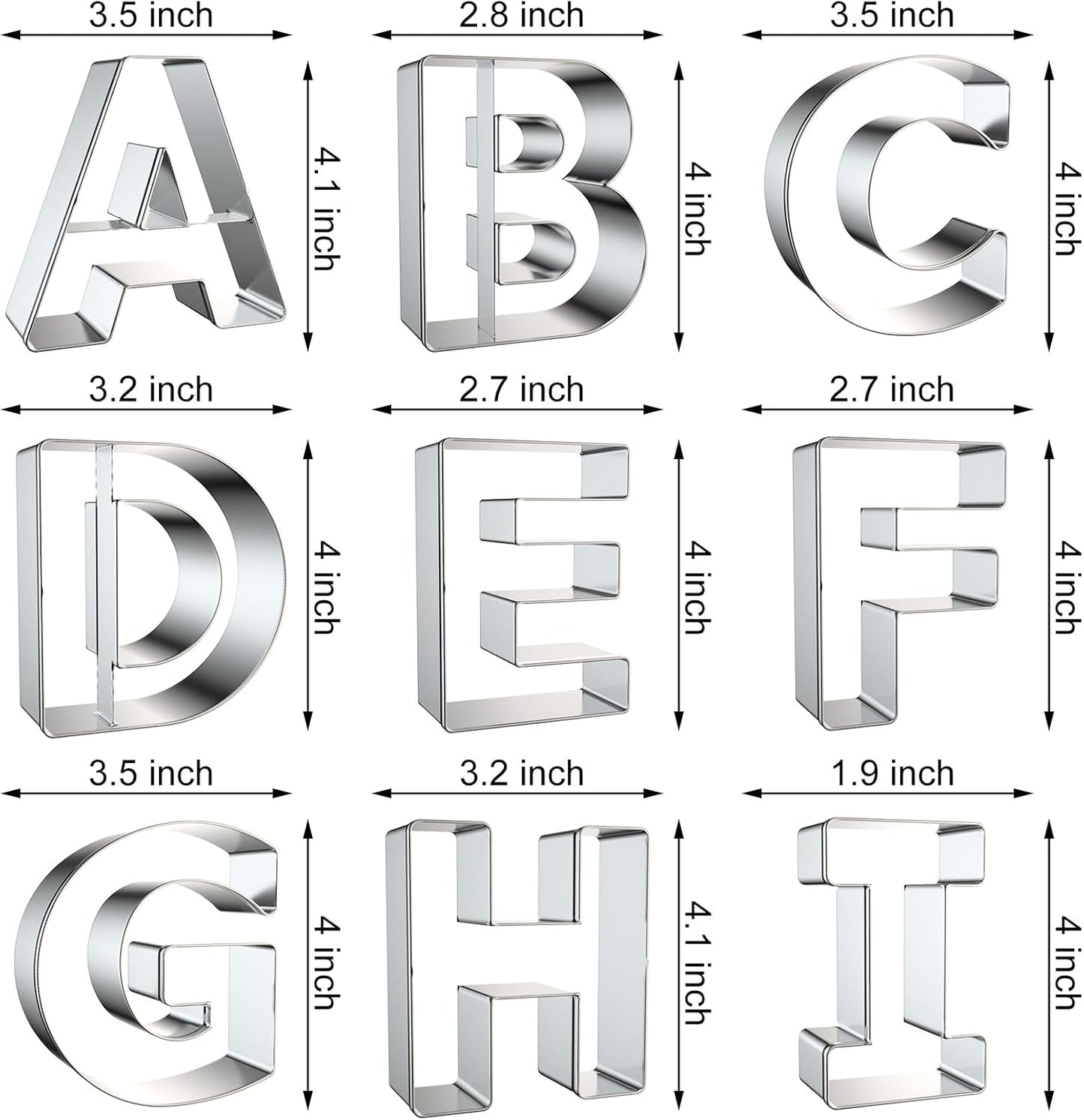 4 Inch Alphabet Letter Cookie Cutter Set - 26 Pcs Extra Large Xzhloym Cookie Cutters Shapes Biscuit Fondant Baking Molds for Christmas New Year Birthday Holiday Party Decorations - Stainless Steel