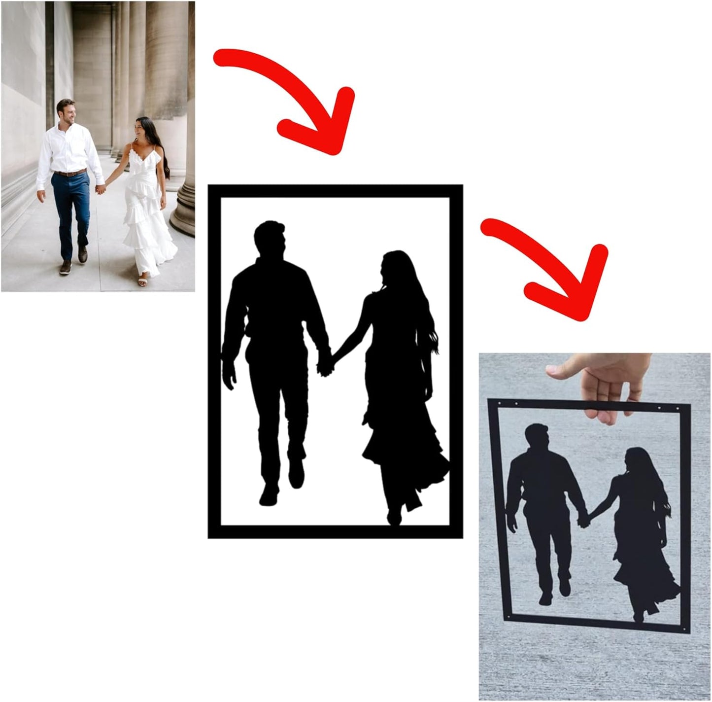 Metal Silhouette Portrait from Photo – Custom Wall Art for Couples, Anniversary or Wedding Gift, Made to Order – While stock is shown for listing purposes, each piece is custom-made based on your photo and personalization details.