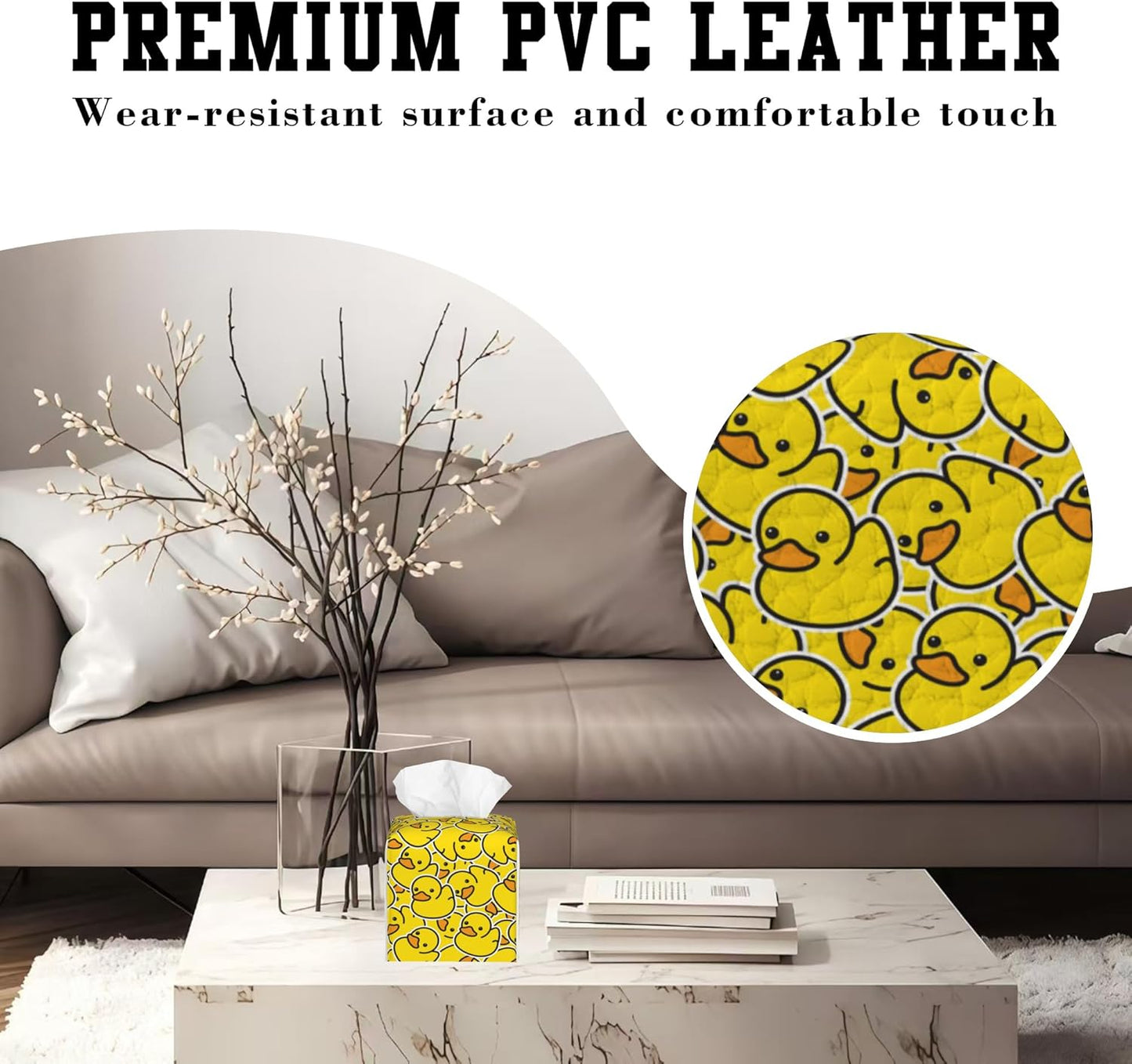 Rubber Duck Tissue Box Cover Square, Tissue Box Holder Leather Facial Paper Case Decorative Organizer Holder Dispenser Home Office Car Decor