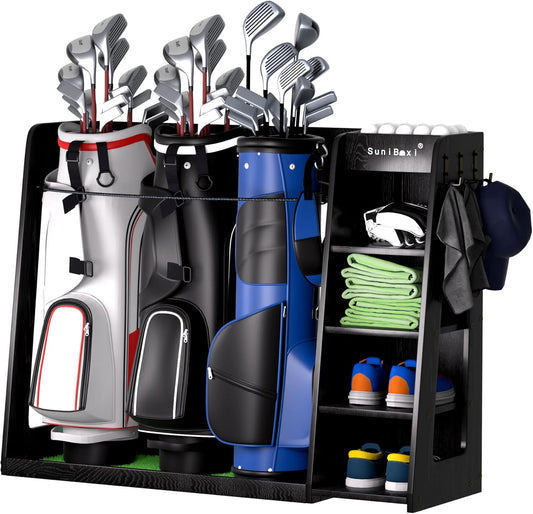 Wooden Golf Storage Organizer for Garage, Premium Golf Bag Holder Rack for Golfing Accessories, Great Gift for Golfers,Husband, Dad