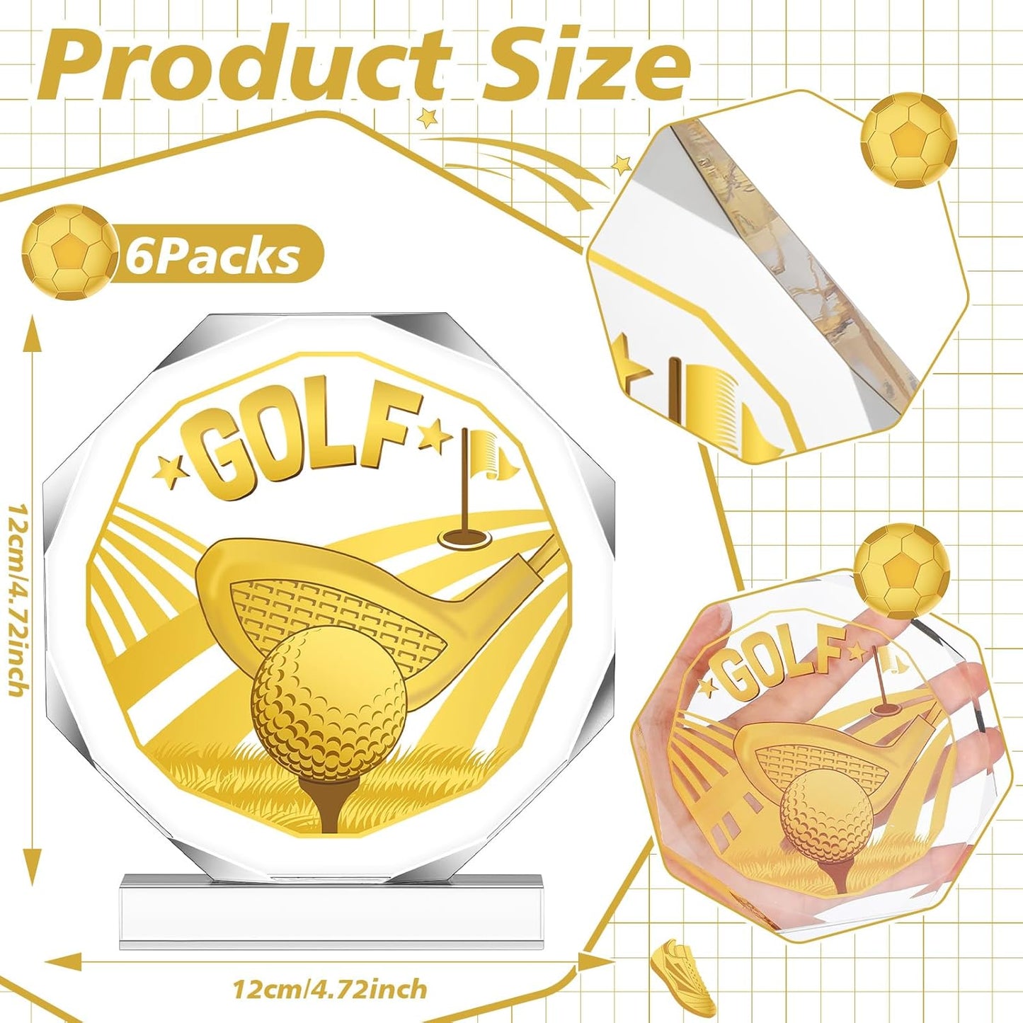 6 Pack Sports Trophy Acrylic Award Medals 4.72 x 4.72 Inch Sports Contest Trophies Bulk Plaques Team Prize Gift Trophies for Competition