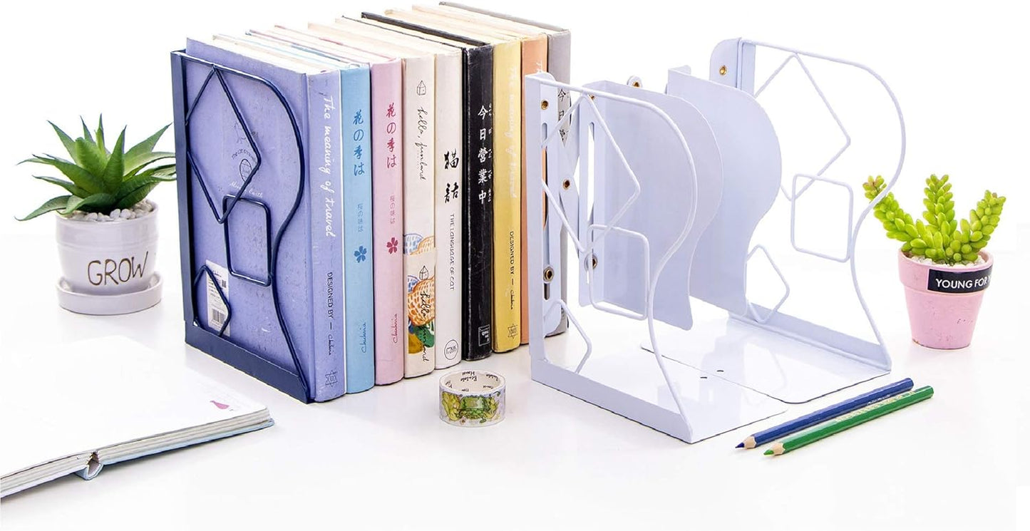 Adjustable Bookends - Nonskid Heavy Duty Book Ends for Desk - Book Stand & Organizer