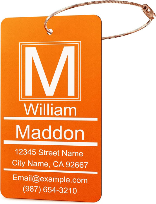 Luggage Tags for Suitcase - Personalized Engraved Metal Tag for Cruise Travel - Custom Name Tags Suitable for Bags and Backpacks Oranges
