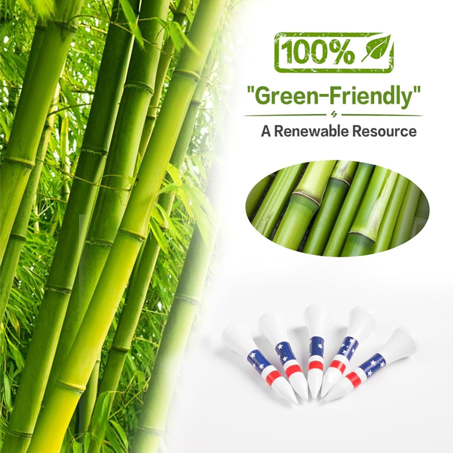 FINGER TEN Bamboo Golf Tees Wood 1 1/2 2 3/4 3 1/4 Inch Wooden Short Long Tee Color Bulk 250/500/1000/2000 Count for Men Women Kids in Red Pink USA Flag