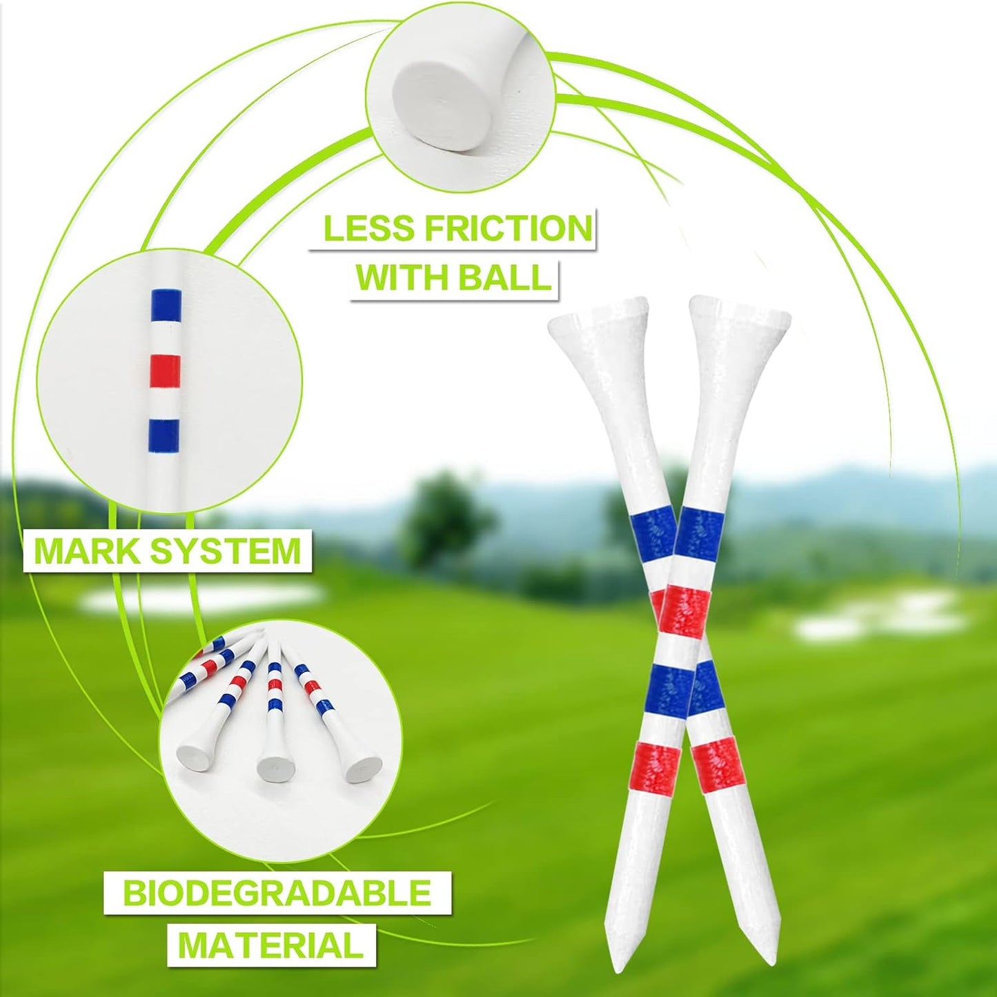 FINGER TEN Golf Tees Wood 3 1/4 2 3/4 Inch Wooden Bamboo 50/120 Count, Durable Biodegradable Colored Bulk Tee 70mm 83mm