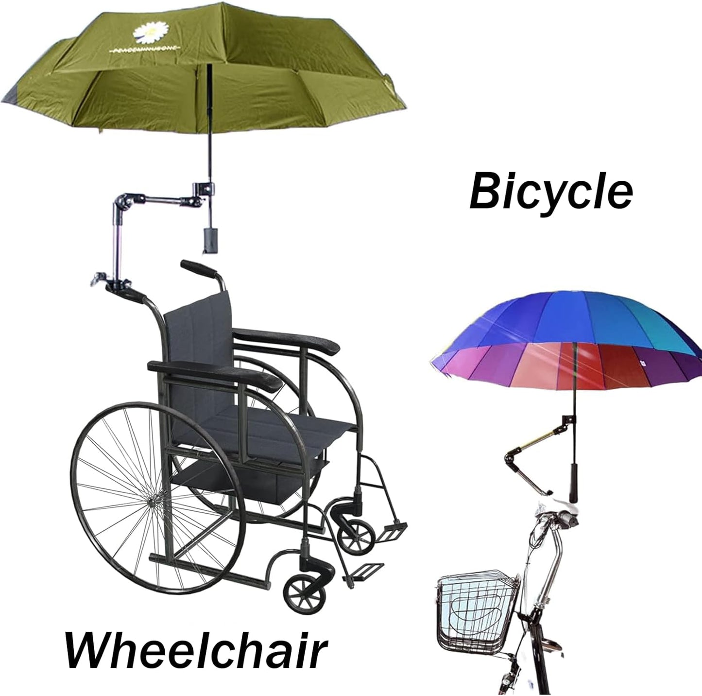 Stainless Steel Umbrella Holding Mount, 180° Adjustable Umbrella Holder, Umbrella Universal Clamp for Golf Cart, Beach Chair, Stroller, Bleacher, Patio, Fishing Type-C Convertor