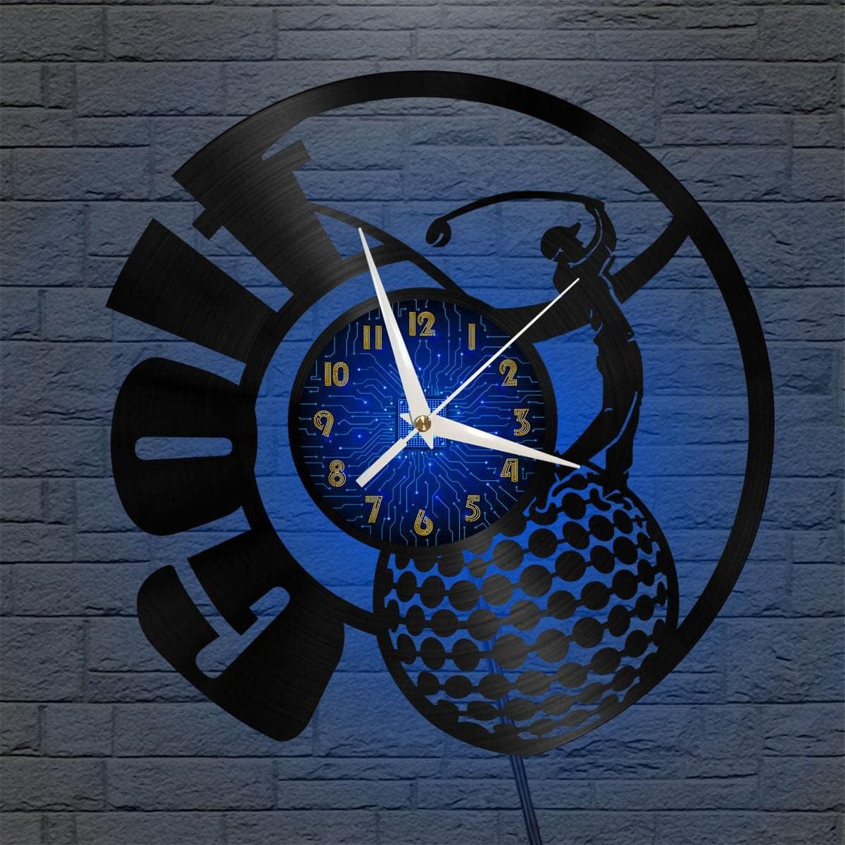 Generic Golf Club 12 Inch Vinyl Record Wall Clock - Silent, Creative, and Unique Clock for Living Room, Entryway, or Bedroom Decor Idea(12 inchs B with LED), Blue