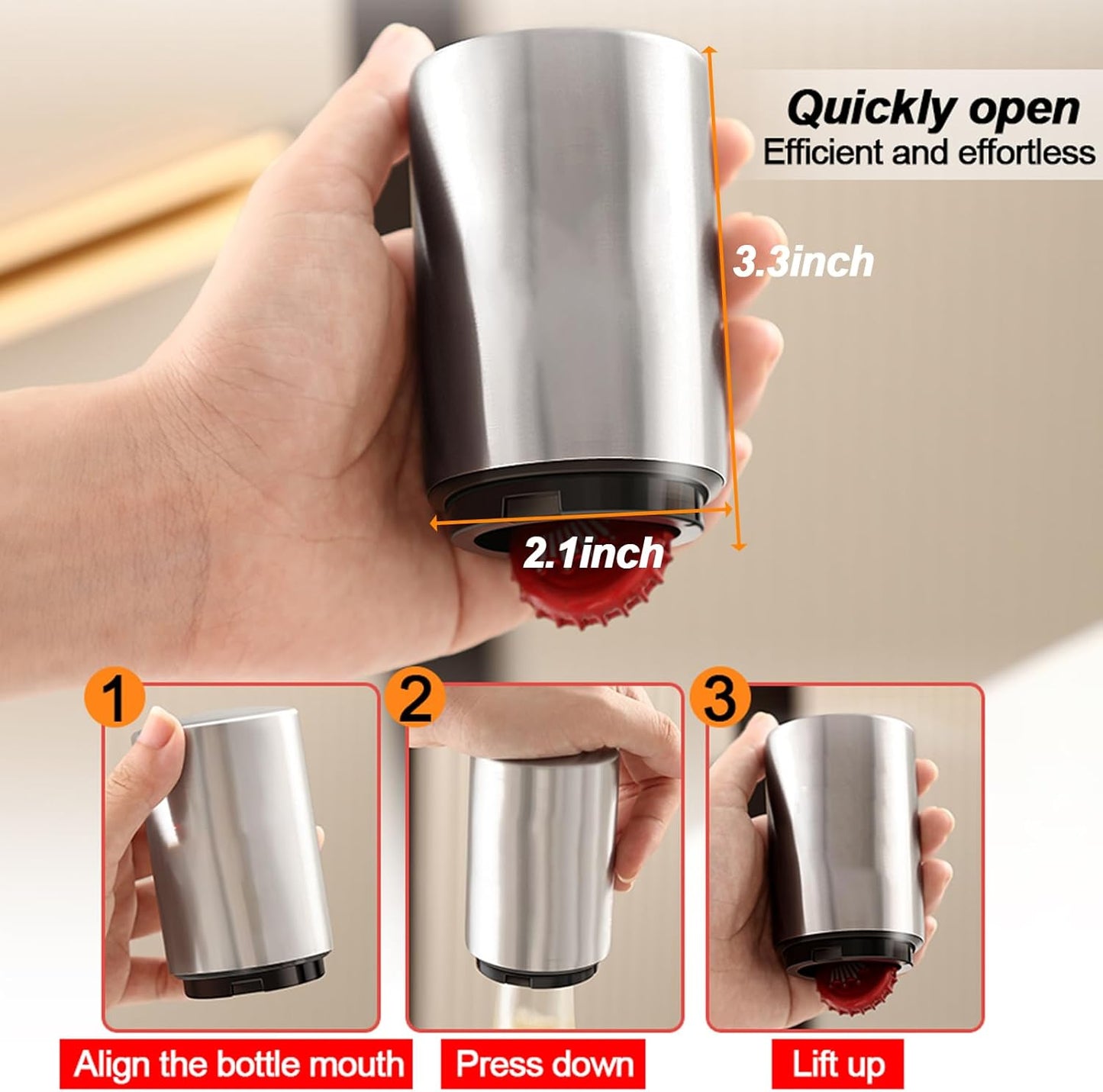 2PCS Automatic Beer Bottle Opener Magnetic Bottle Opener, Portable Push Down Draftt Top Beer Can opener Beer Opener Magnetic Bottle Cap Opener for Kitchen Home Bar Restaurant Household Men Gift