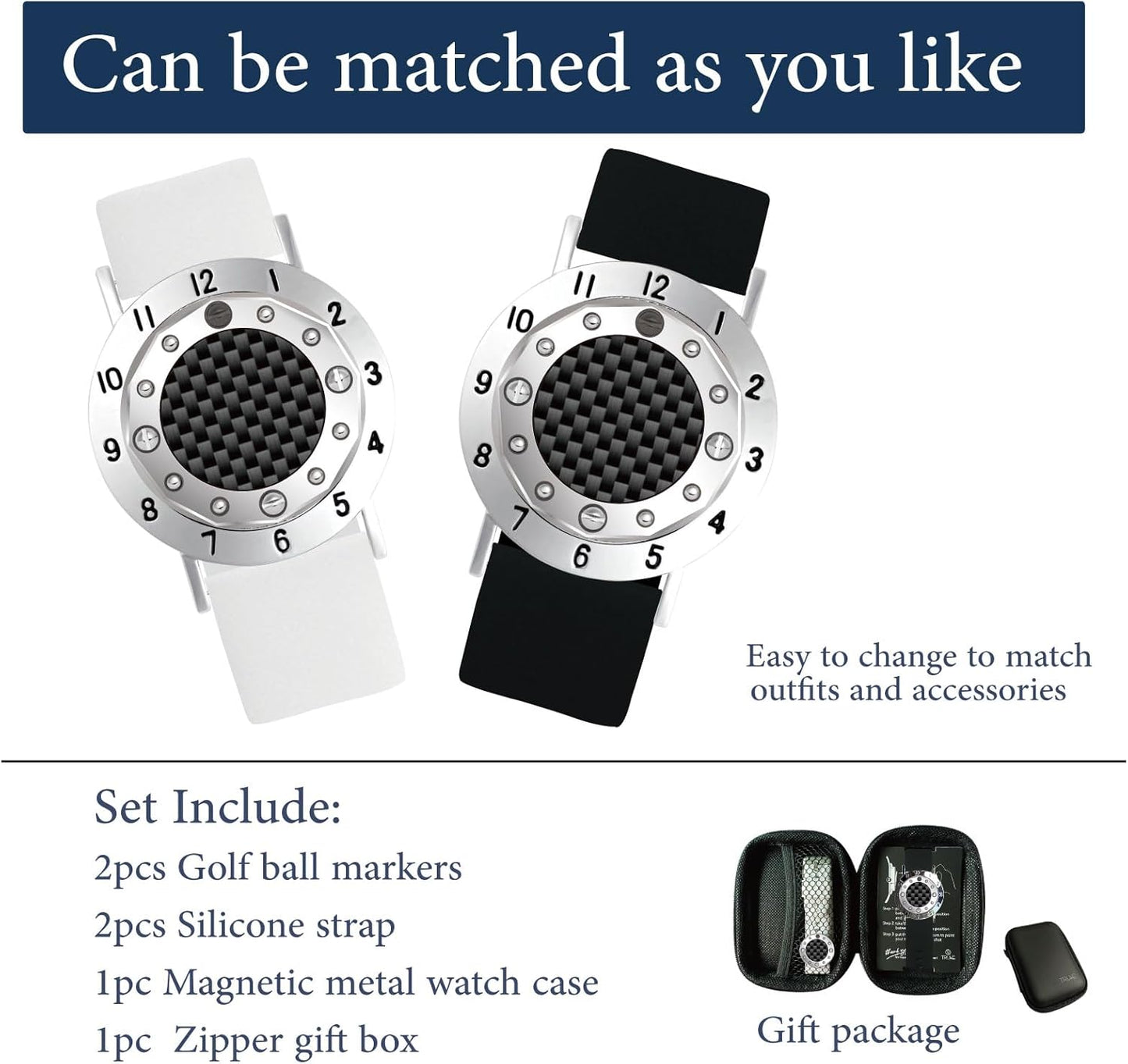 Golf Ball Marker with Carbon Fiber Ball Marker Bracelet, Golf Accessories, Golf Gifts, Golf Counter for Men Women