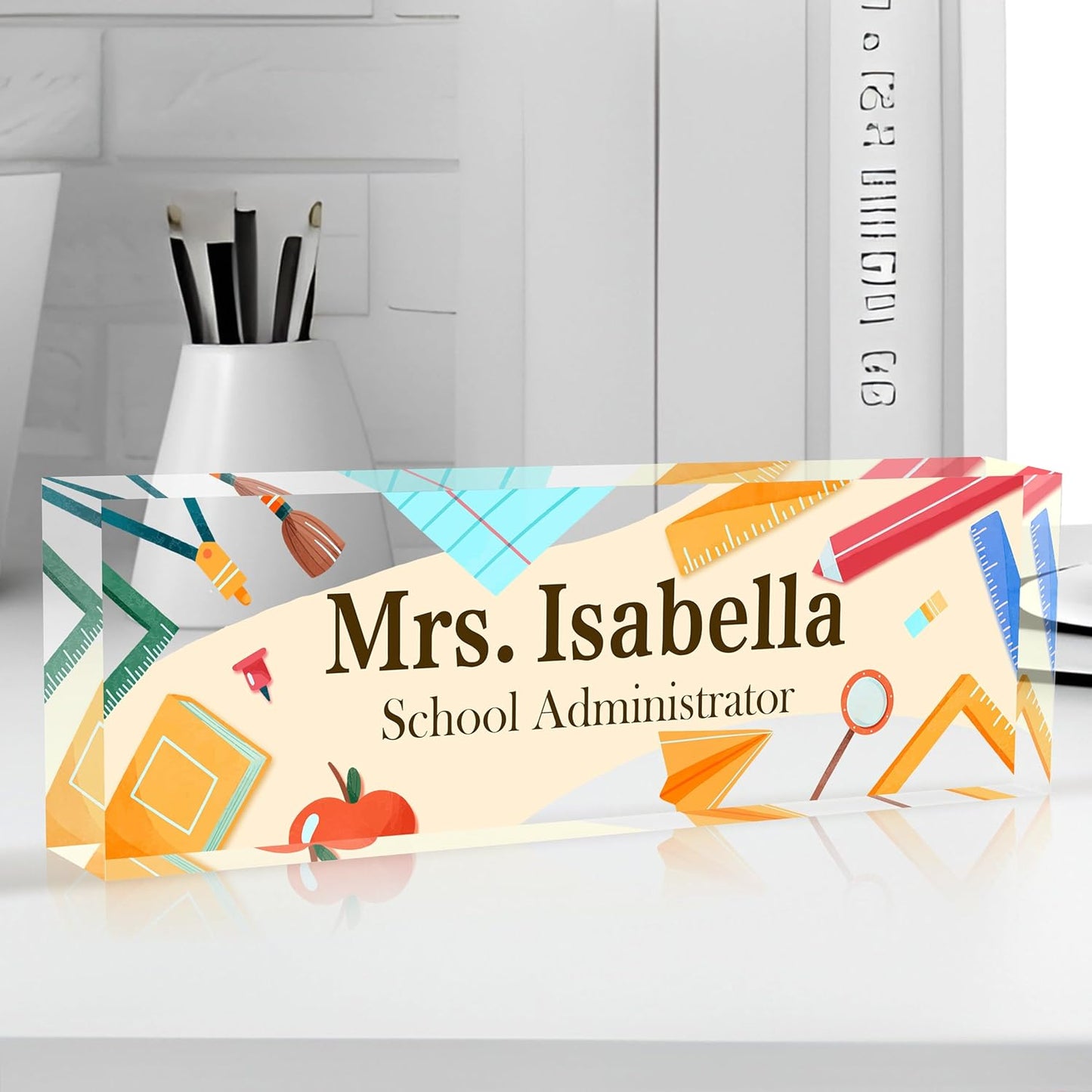 Personalized Name Plate for Desk Custom Acrylic Desk Name Plate Custom Employee Appreciation Gifts Office Gifts for Women, Men, Boss, Coworkers, Teacher, Nurse (Teacher)
