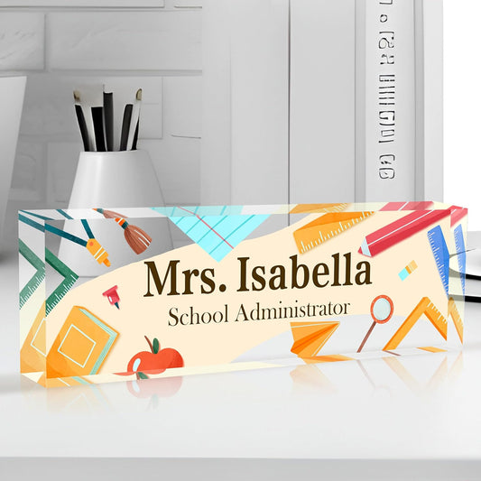 Personalized Name Plate for Desk Custom Acrylic Desk Name Plate Custom Employee Appreciation Gifts Office Gifts for Women, Men, Boss, Coworkers, Teacher, Nurse (Teacher)