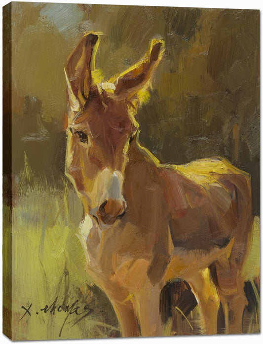 JZLDZS Donkey Canvas Wall Art Print, Framed Rustic Green Farm Animal Pictures Wall Decor for Bathroom Kitchen Bedroom, 12x16 Inch