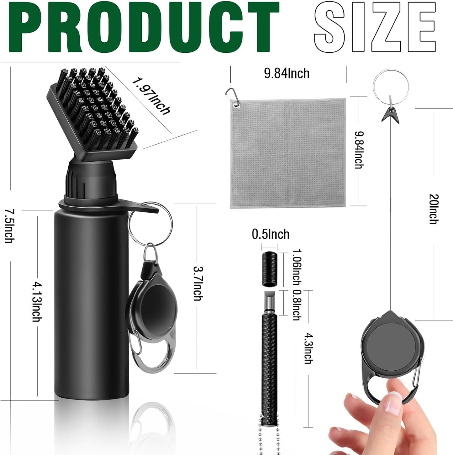 JOISAWF Golf Club Cleaner Brush with Water - 7.5” Pro Golf Groove Cleaner, Leak-Proof Design, 4 Oz Water Bottle & Retainer Clip - Essential Golf Accessories for Men & Women