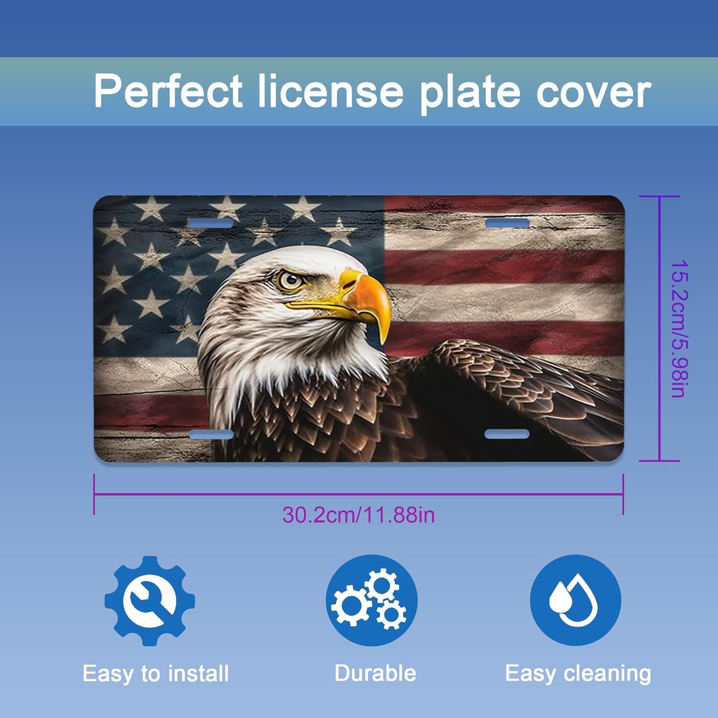 Front License Plate,American Flag with Eagle License Plates Cover Rust-Proof Stainless Steel Metal Car Plate Tag Funny Novelty Vanity Tag Screw Decorative for Men Women