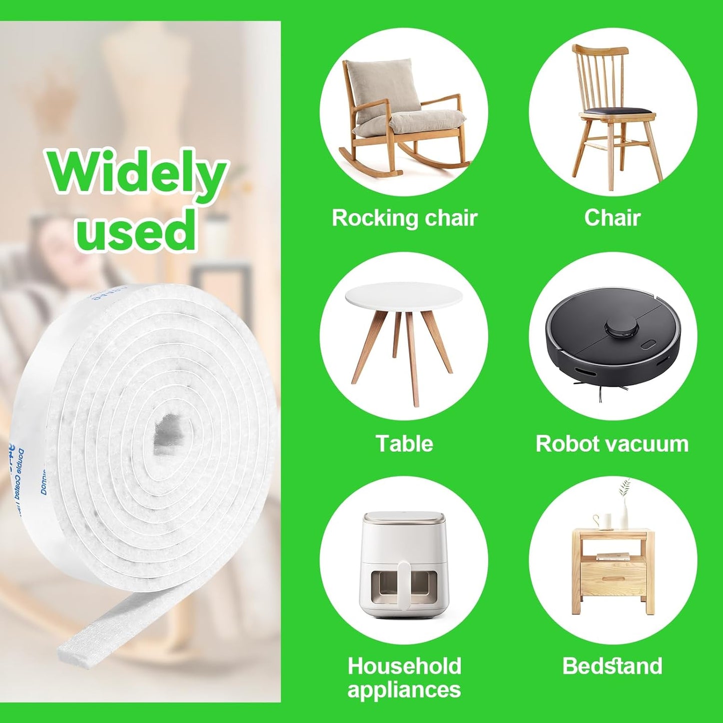 Felt Strips with Adhesive Backing, Felt Tape with Adhesive Backing, Felt Furniture Strips 2 Pack Roll 1/2"x 60" White, Felt Strips for Furniture