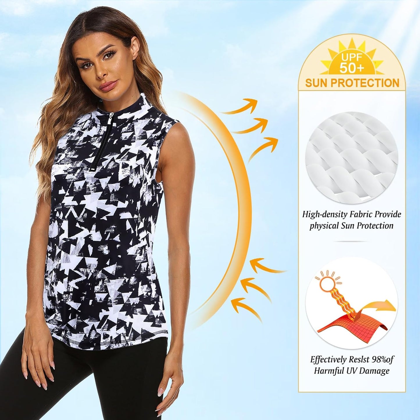 Koscacy Women's Sleeveless Golf Tennis Polo Shirts Zip Up Dry Fit Workout Tank Tops Athletic Shirt