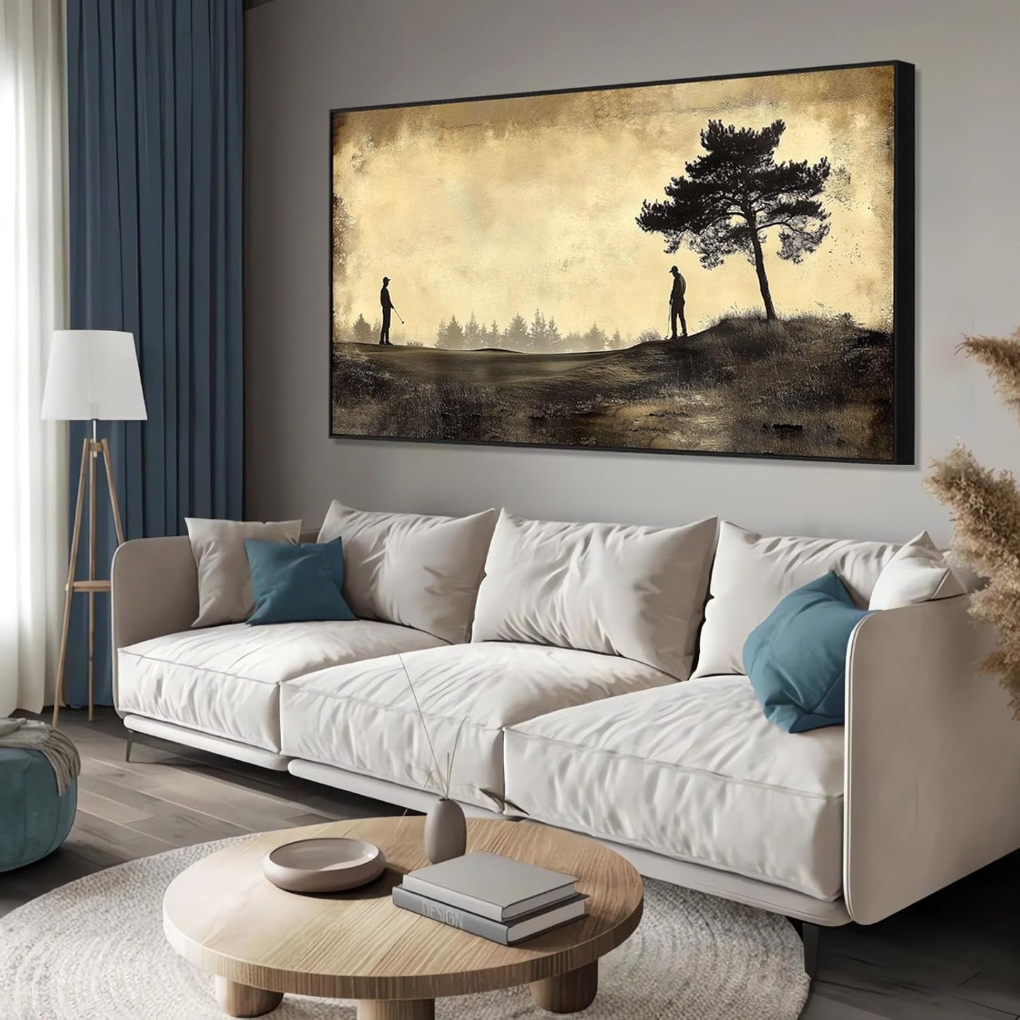 Vintage Golfers Landscape Wall Art, Golf Canvas Print, Golfers Picture Artwork for Wall, Rustic Wall Art, Horizontal Wall Decor, Vintage Sports Poster, Gift for Dad, Man Cave Decor (Gold Framed, 39"x19"|100x50cm)