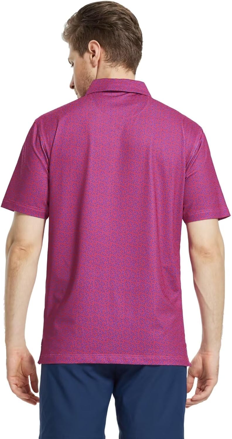 M MAELREG Mens Golf Shirt Short Sleeve Dry Fit Print Moisture Wicking Performance Patterns Collared Polo Shirt