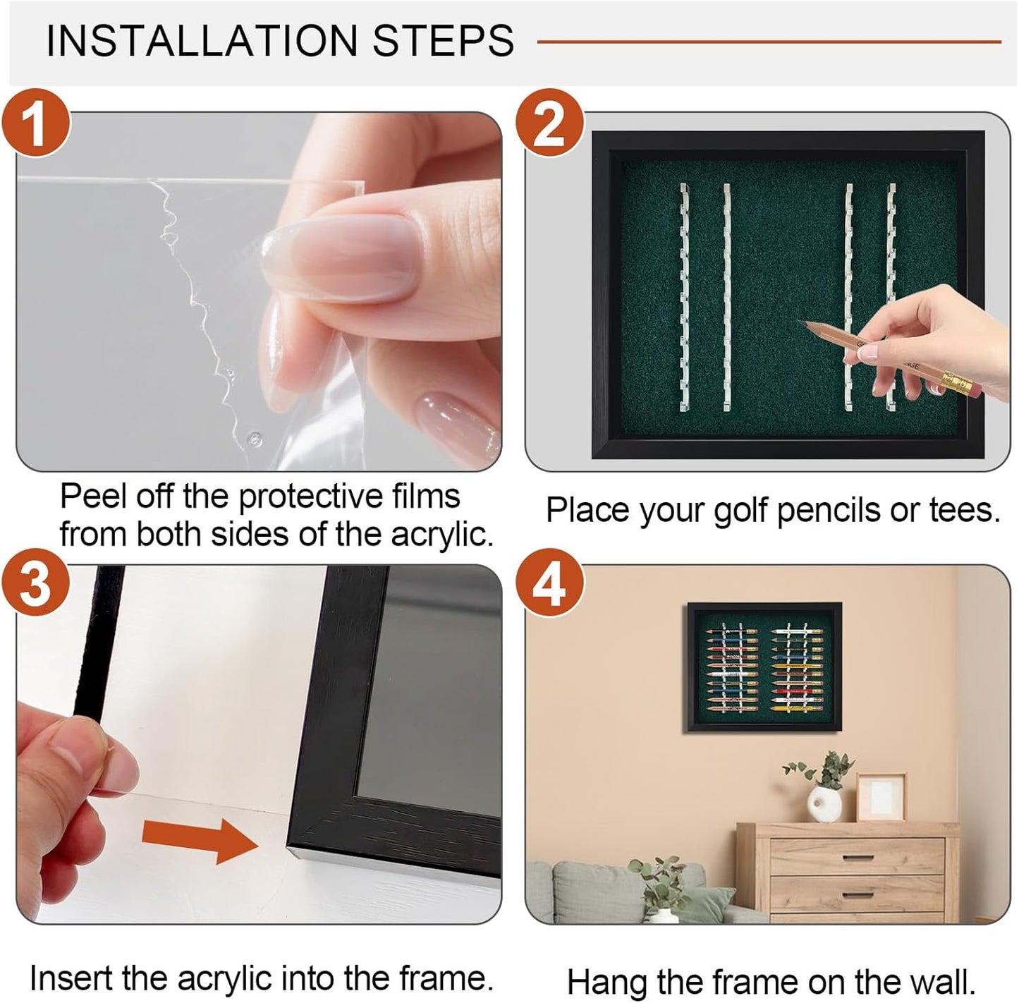 Golf Pencil Display Case, Holds 20 Round or Hexagonal Golf Pencils, Wall-Mount or Desktop Display Frame for Golf Tees, Home or Office Golf Decor and Collectibles