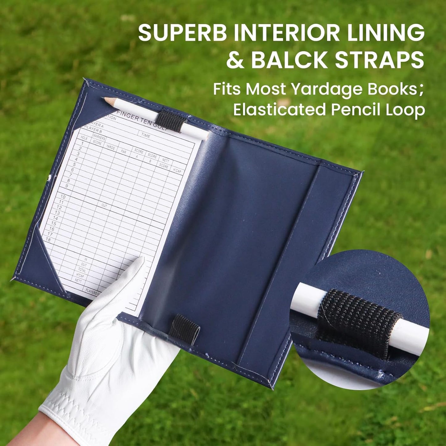 FINGER TEN Golf Scorecard Holder Leather Yardage Books Cover Lucky Clover with 2 Free Pencil Value Pack Deluxe Pocket Score Card Covers Gift for Men Women Golfer