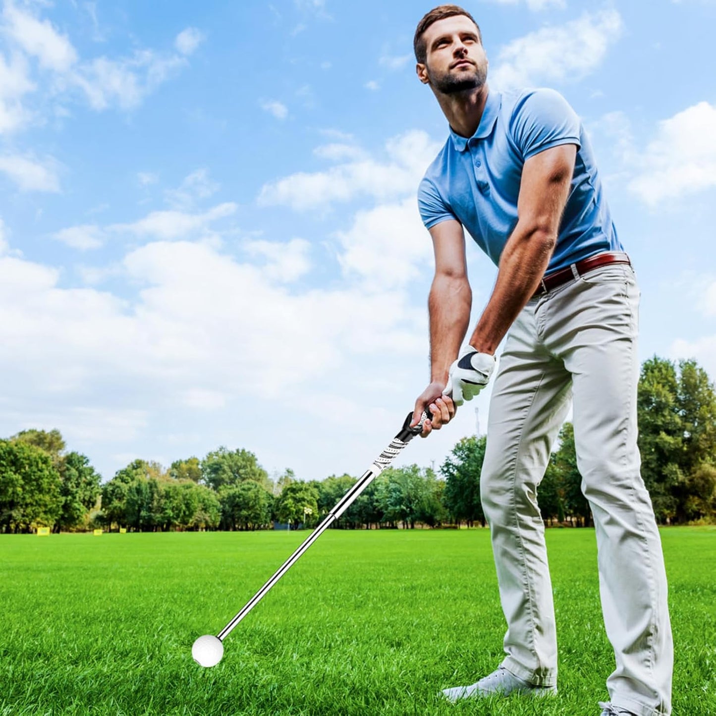 Golf Grip Swing Training Aid - Retractable Click Club Trainer Indoor Practice Warm Up Stick Flexible Telescopic Short Club Tempo Sound Release Trainer Devices