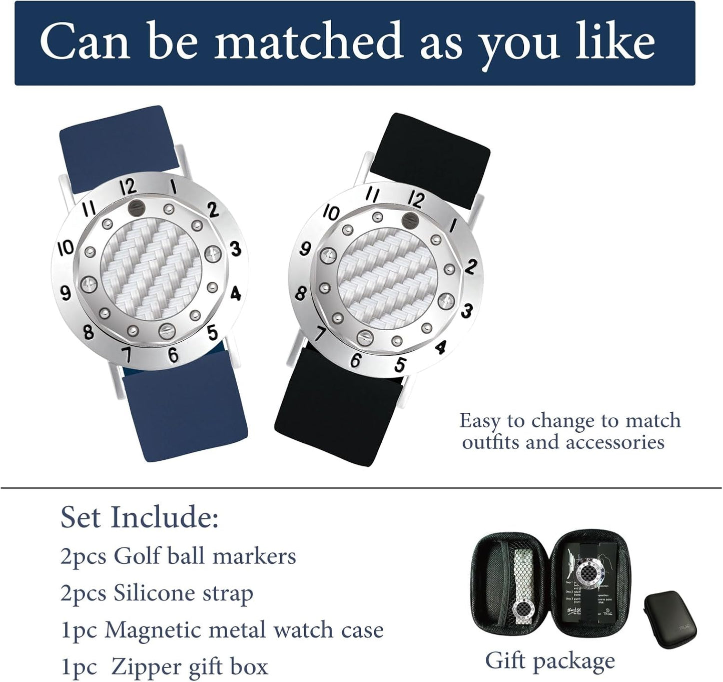 Golf Ball Marker with Carbon Fiber Ball Marker Bracelet, Golf Accessories, Golf Gifts, Golf Counter for Men Women