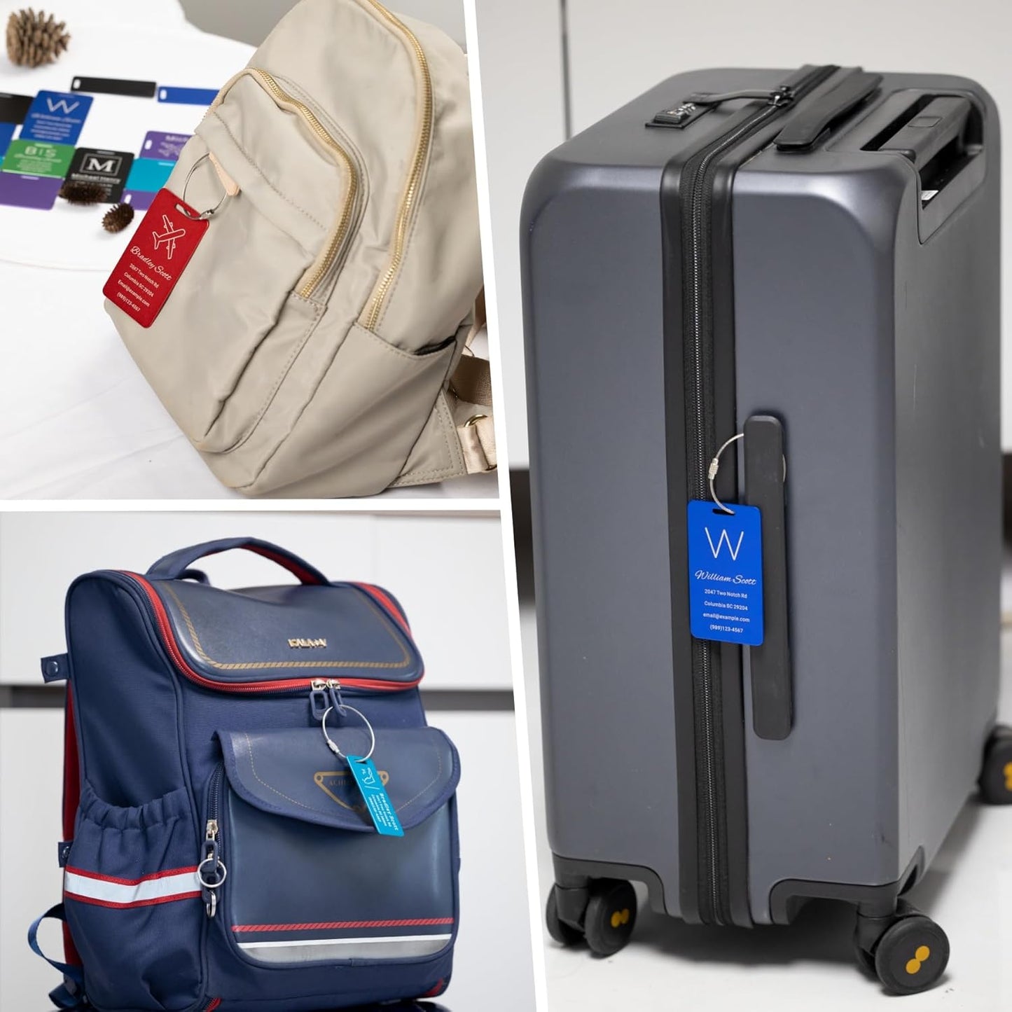 Personalized Luggage Tags for Suitcases Custom Metal Name Tags for Backpacks Bags Travel - Small (Red)