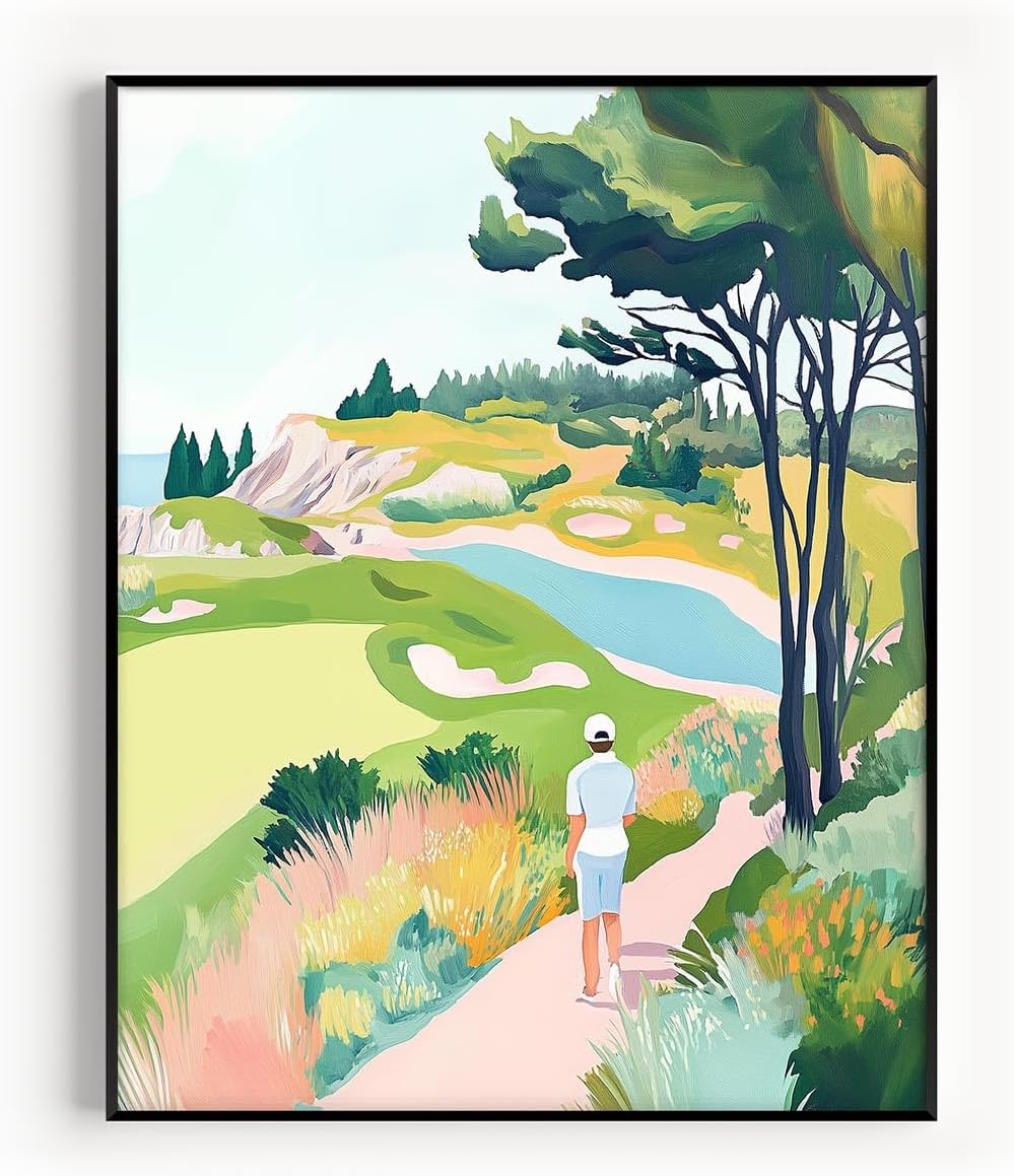 Golf Course Floral Pastel Art Print Posters - Premium Giclee Fine Art Prints - Golf Course Home Decor Posters, Golfer Art Prints for Home and Office Decor - Vintage Aesthetic, Ready to Frame