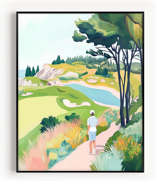 Golf Course Floral Pastel Art Print Posters - Premium Giclee Fine Art Prints - Golf Course Home Decor Posters, Golfer Art Prints for Home and Office Decor - Vintage Aesthetic, Ready to Frame