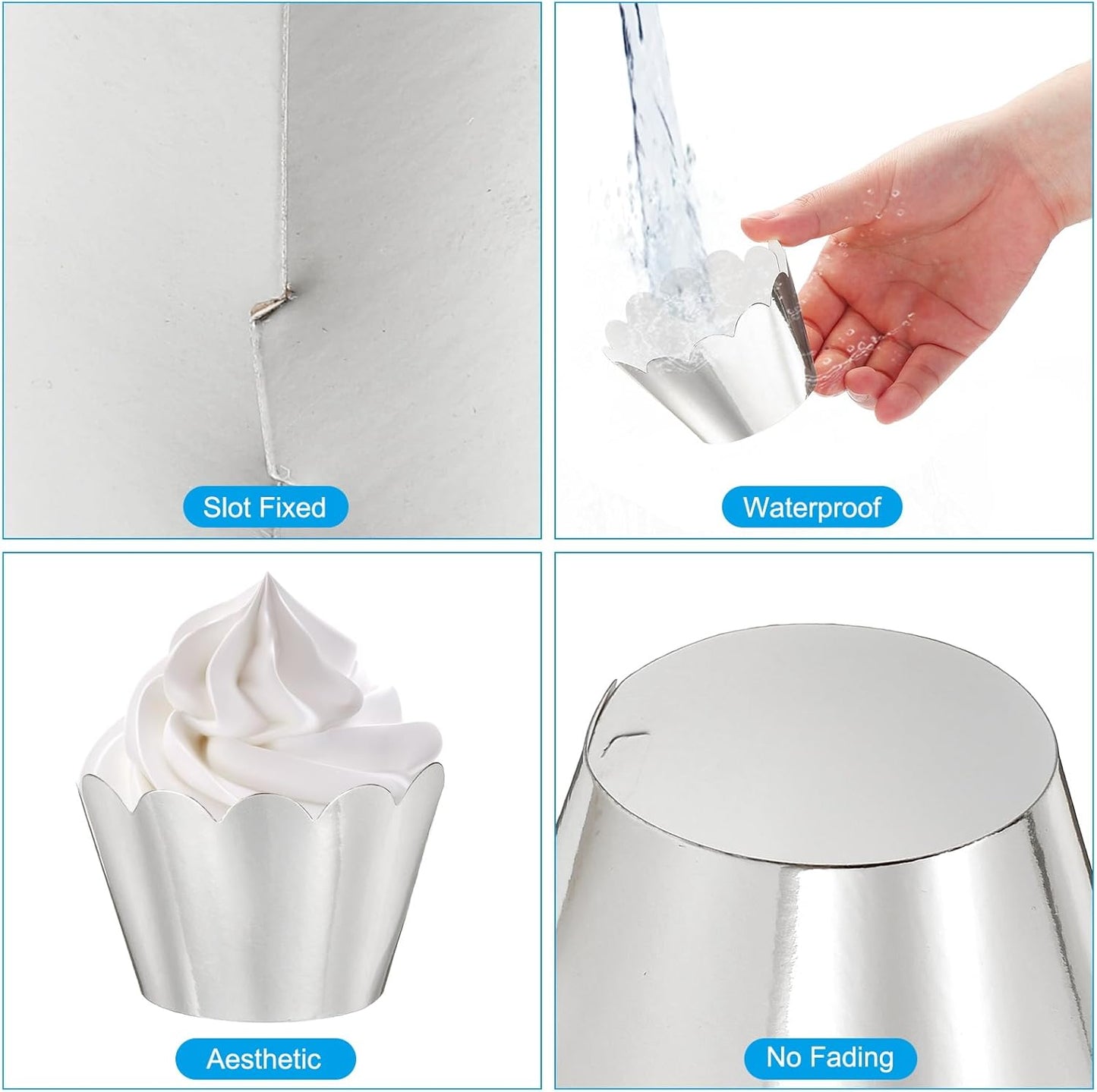 PATIKIL Cupcake Wrappers Paper, 50 Pack Baking Cups Standard Wave Decoration for Anniversary Birthday Weddings and Parties, Reflective Silver