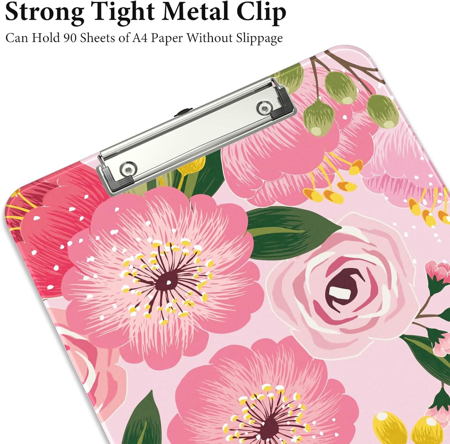 Rimilak Plastic Clipboards with Metal Clip, A4 Letter Size 9 x 12.5 in, Office Decorative for Students Women Men and Kids, Cute Custom Pattern, Pink Flower