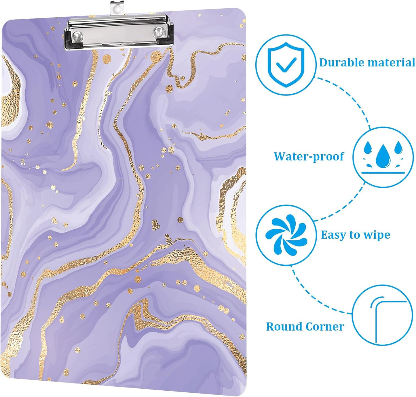 Purple Marble Design Letter Size Plastic Clipboards for Students Women Man and Kids A4 Standard Size 8.7 x 12.5 with Low Profile Metal Clip