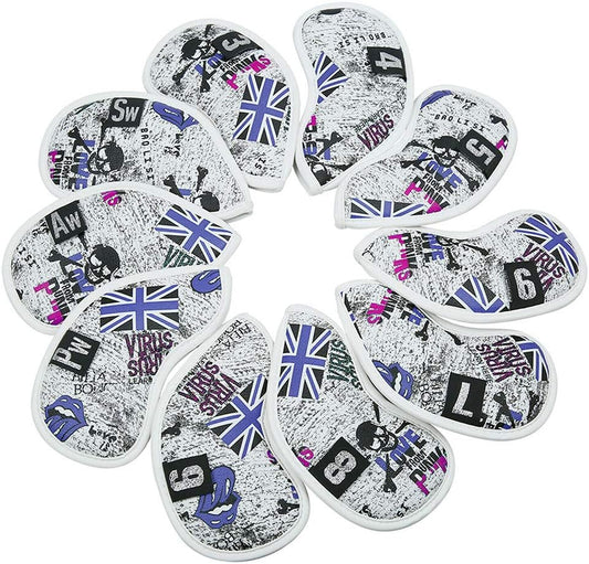 SEACLOUD 10pcs Golf Iron Head Cover UK Flag Putter Cover with Magnetic Closure Golf Club Headcover Blue