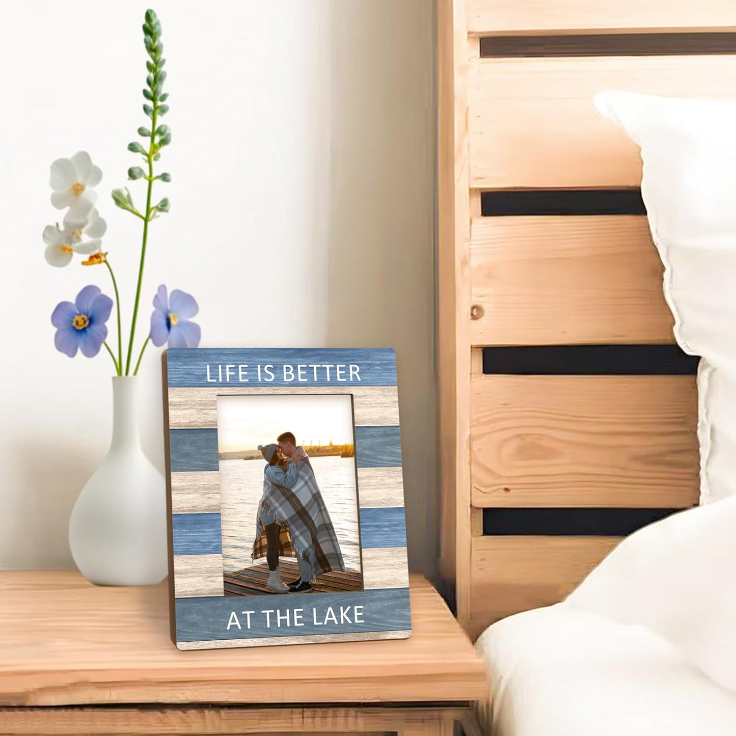 Lake House Decor Picture Frame 5x7, LakeHouse Gifts Photo Frame, Birthday Gifts for LakeLover Women Men, Life is Better at the Lake Wooden Picture Photo Frames for Desk Home Room Decor