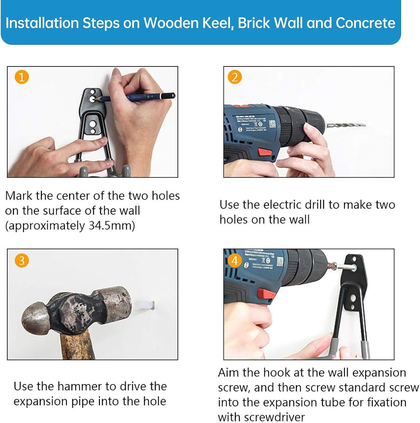 2 Pack Garage Storage Utility Hooks，Garage Garden Tool Organizer，Steel Wall Mount Hooks, Garden Small U Hooks (Black) (Orange)