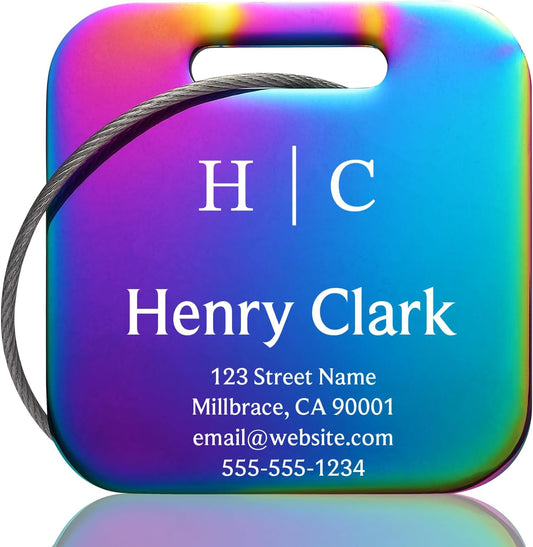 Personalized Luggage Tags for Suitcases - Stainless Steel Custom Luggage Tags for Backpacks & Bags, Sturdy, Waterproof & Heavy Duty (Rainbow/Square)