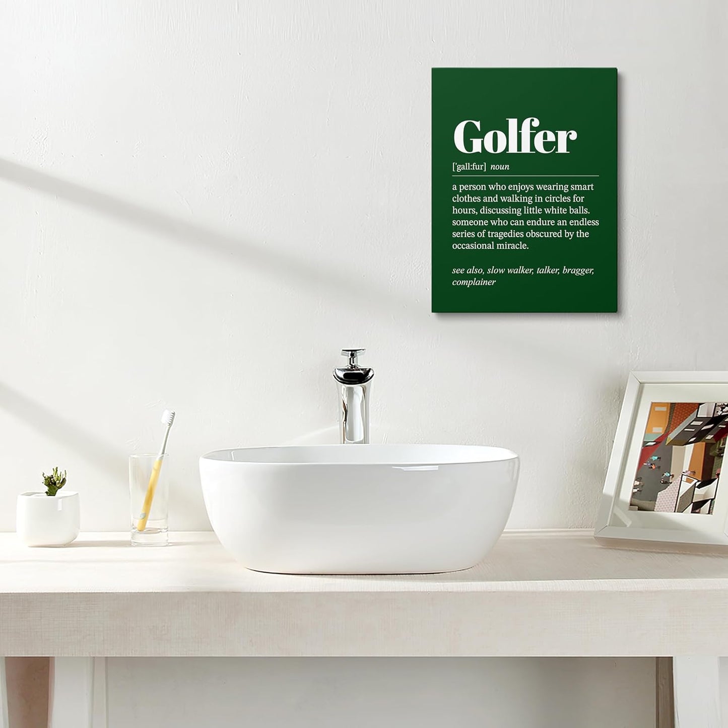 XWELLDAN Dark Green Golfer Definition Framed Canvas Wall Art Decor, Gifts for Golfers Men, 11x14 Inches