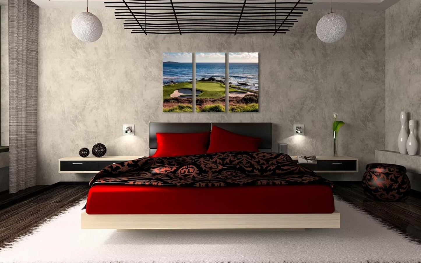 California Coastline Golf Course Wall Art for Living Room Bedroom Bathroom Home Decorations Golf Course Pictures Posters Framed Artwork Canvas Prints Ready to Hang(20''W x 40''H x3)