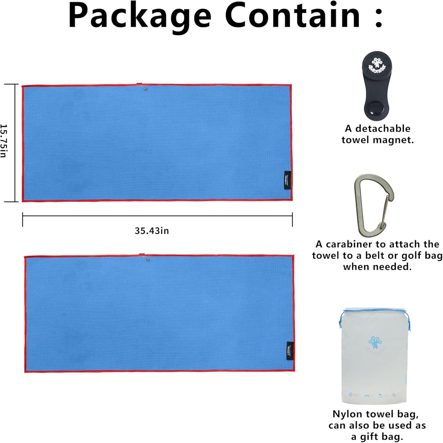 4Monster Golf Towels 2-Pack with Detachable Magnet and Portable Pouch, Quick-Dry Microfiber Golf Towel Set for Golf Bags,Custom Towel Gifts for Men or Women (2, Blue)