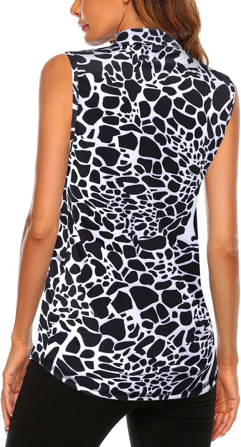 Koscacy Women's Sleeveless Golf Tennis Polo Shirts Zip Up Dry Fit Workout Tank Tops Athletic Shirt