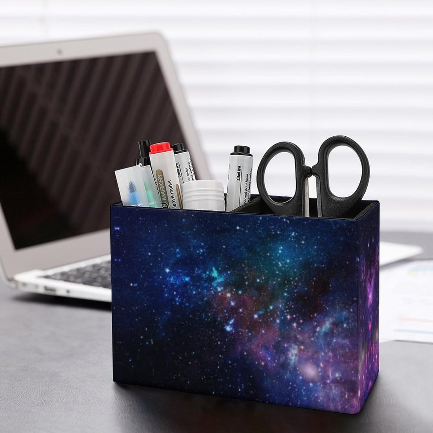 Pen Holder, Pencil Holder for Desk Organizer, Nebula Deep Space Galaxy PU Leather Pencil Cups Desktop Stationery Storage Makeup Brush Holder Pen Organizer for Office Home
