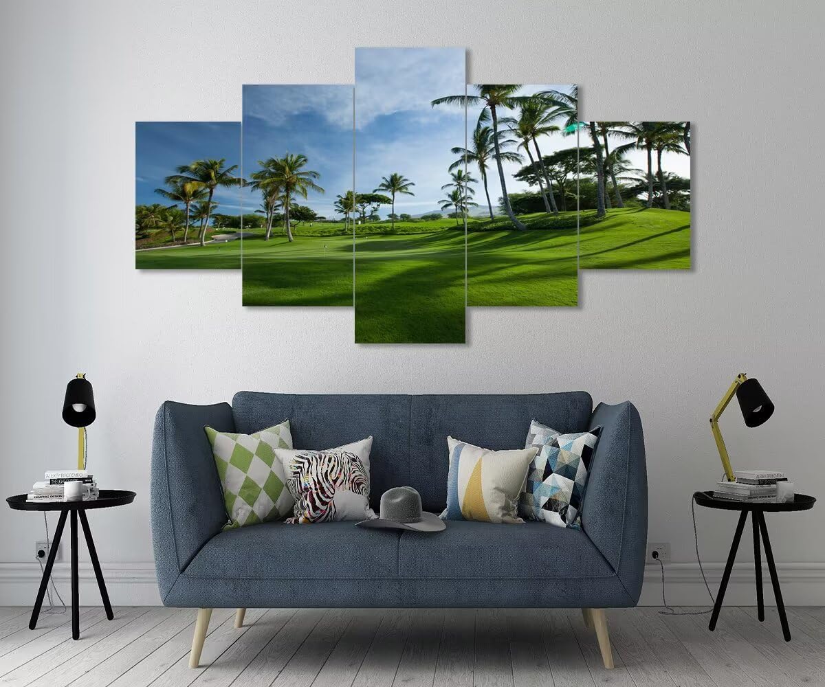 Hawaiian Golf Courses Canvas Wall Art for Office Living Room Bedroom Bathroom Home Decorations Hawaii Maui Island Pictures Posters Framed Artwork Ready to Hang(60''W x 32''H)