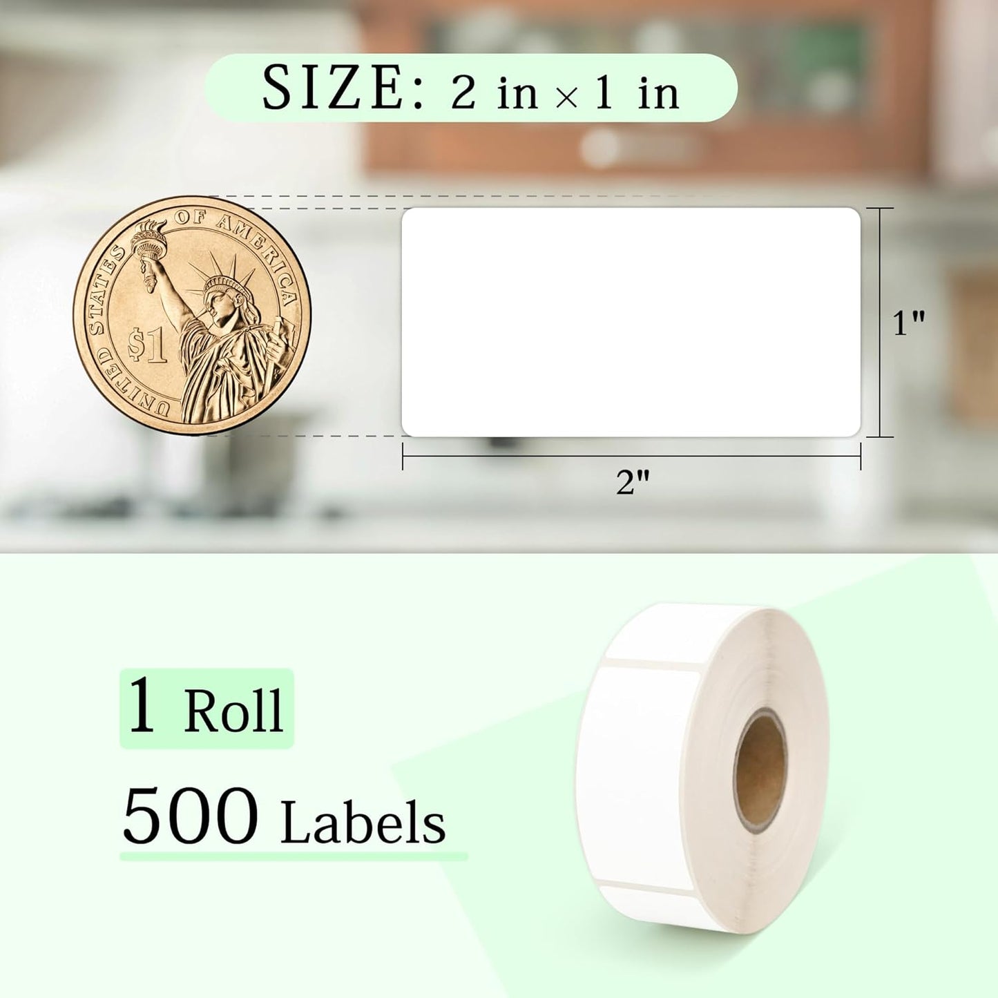 ESSENTIAL 500 Dissolvable Food Labels, 1 x 2 Inch Blank White for Food Storage, Containers, Mason Jars, Freezer(1 Roll - 500 Labels)