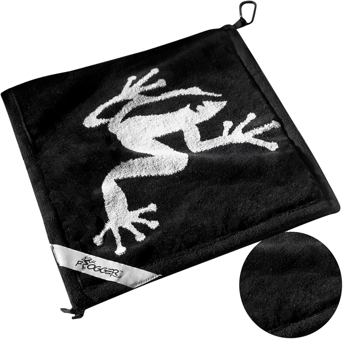 Frogger Amphibian 2-in-1 Golf Towel with Wet and Dry Technology, Black/Grey, Premium Golf Bag Accessory with Carabiner Clip, Ultra Absorbent, for Golf Dads