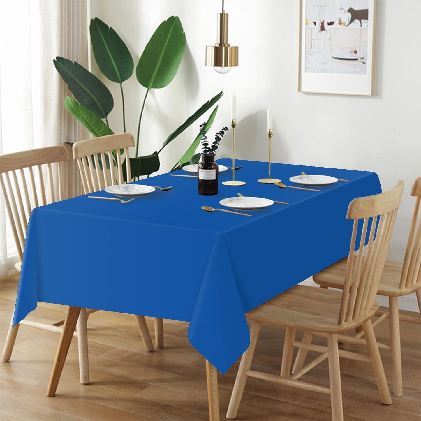 QIKSION Plastic Table Cloth Disposable 2 Pack, 54 x 108 Inch Tablecloths for Rectangle Tables, Blue Plastic Table Cover